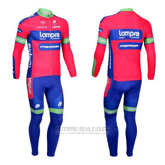 2012 Fahrradbekleidung Lampre Merida Rosa und Azurblau Trikot Langarm und Tragerhose